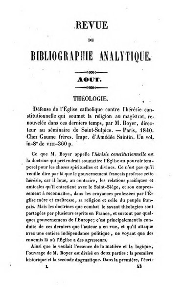 Revue de bibliographie analytique, ou Compte rendu des ouvrages scientifiques et de haute litterature publies en France et a l'etranger ...