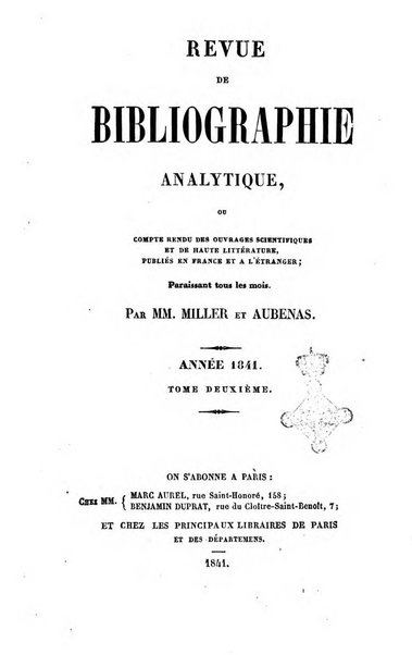 Revue de bibliographie analytique, ou Compte rendu des ouvrages scientifiques et de haute litterature publies en France et a l'etranger ...