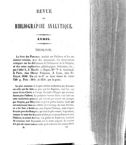 Revue de bibliographie analytique, ou Compte rendu des ouvrages scientifiques et de haute litterature publies en France et a l'etranger ...