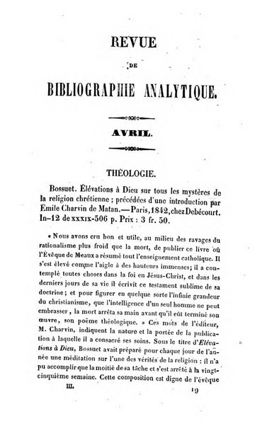 Revue de bibliographie analytique, ou Compte rendu des ouvrages scientifiques et de haute litterature publies en France et a l'etranger ...