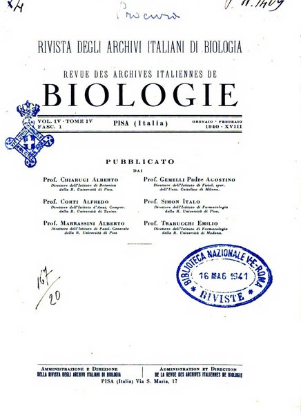 Revue des archives italiennes de biologie