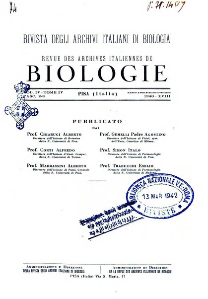 Revue des archives italiennes de biologie