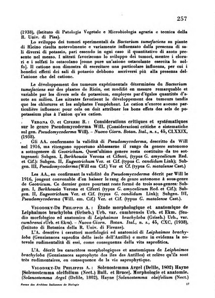 Revue des archives italiennes de biologie