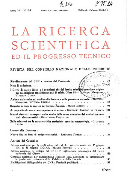 La ricerca scientifica ed il progresso tecnico rivista mensile