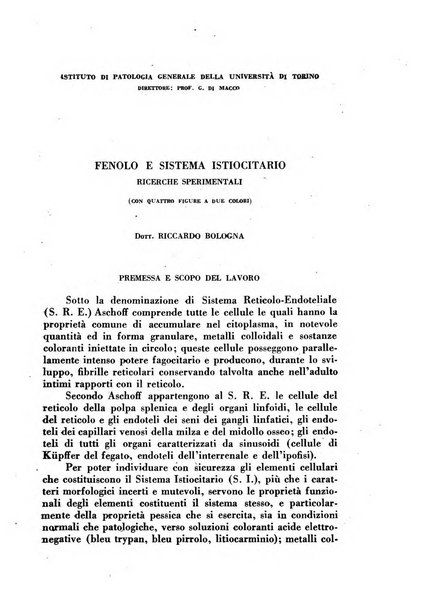 Ricerche e studi di patologia sperimentale