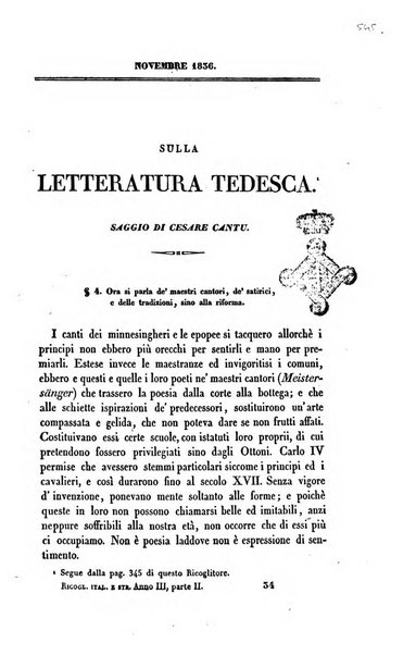 Ricoglitore italiano e straniero, ossia rivista mensuale europea di scienze, lettere, belle arti, bibliografia e varieta