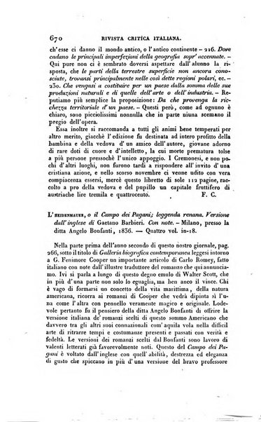 Ricoglitore italiano e straniero, ossia rivista mensuale europea di scienze, lettere, belle arti, bibliografia e varieta