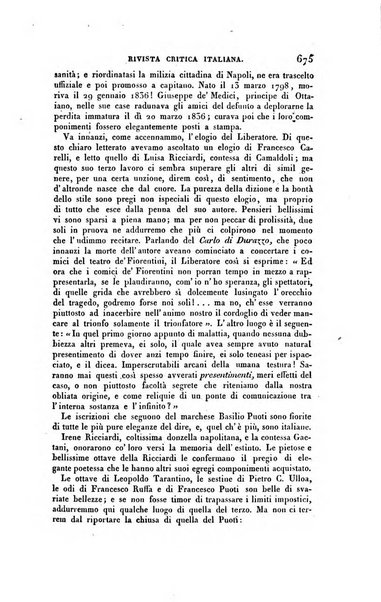 Ricoglitore italiano e straniero, ossia rivista mensuale europea di scienze, lettere, belle arti, bibliografia e varieta