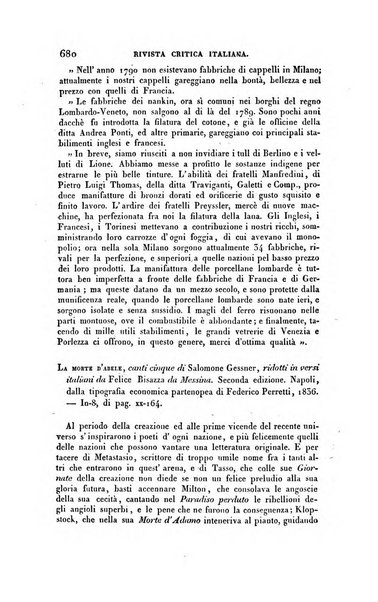 Ricoglitore italiano e straniero, ossia rivista mensuale europea di scienze, lettere, belle arti, bibliografia e varieta