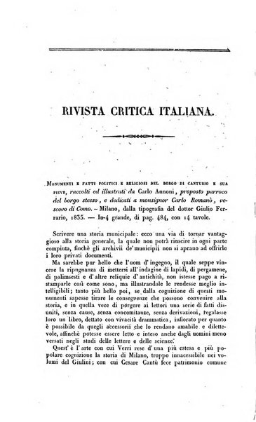 Ricoglitore italiano e straniero, ossia rivista mensuale europea di scienze, lettere, belle arti, bibliografia e varieta