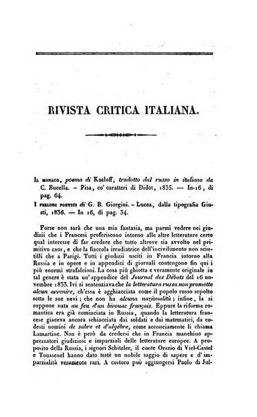 Ricoglitore italiano e straniero, ossia rivista mensuale europea di scienze, lettere, belle arti, bibliografia e varieta