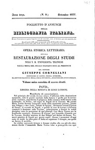 Ricoglitore italiano e straniero, ossia rivista mensuale europea di scienze, lettere, belle arti, bibliografia e varieta