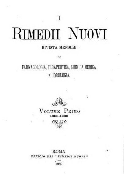 I rimedi nuovi rivista mensile di farmacologia, terapeutica, chimica medica e idrologia