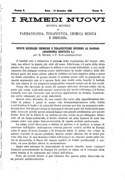 I rimedi nuovi rivista mensile di farmacologia, terapeutica, chimica medica e idrologia