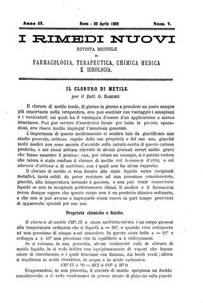 I rimedi nuovi rivista mensile di farmacologia, terapeutica, chimica medica e idrologia