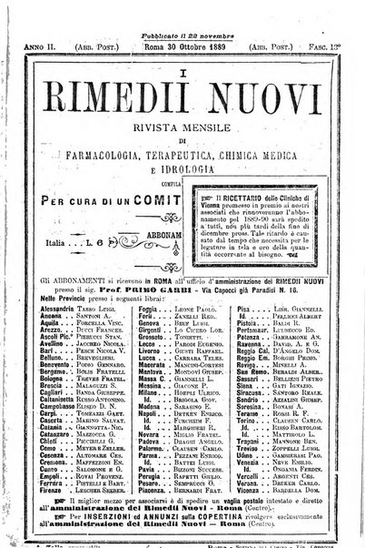 I rimedi nuovi rivista mensile di farmacologia, terapeutica, chimica medica e idrologia