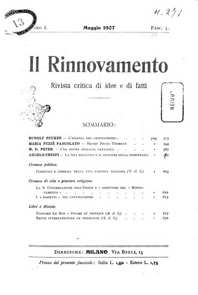 Il rinnovamento rivista critica di idee e di fatti