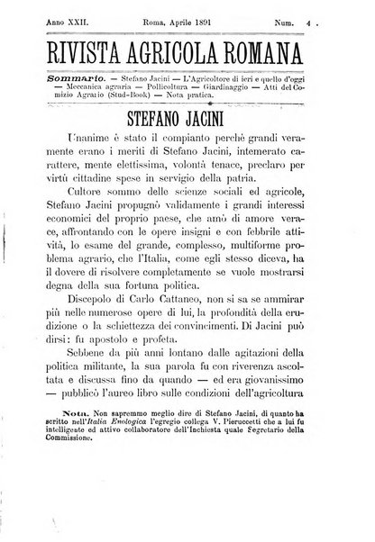 Rivista agricola romana pubblicazione ufficiale del Comizio agrario di Roma