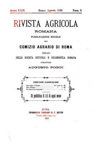 Rivista agricola romana pubblicazione ufficiale del Comizio agrario di Roma