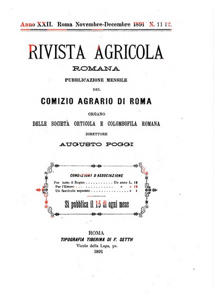 Rivista agricola romana pubblicazione ufficiale del Comizio agrario di Roma