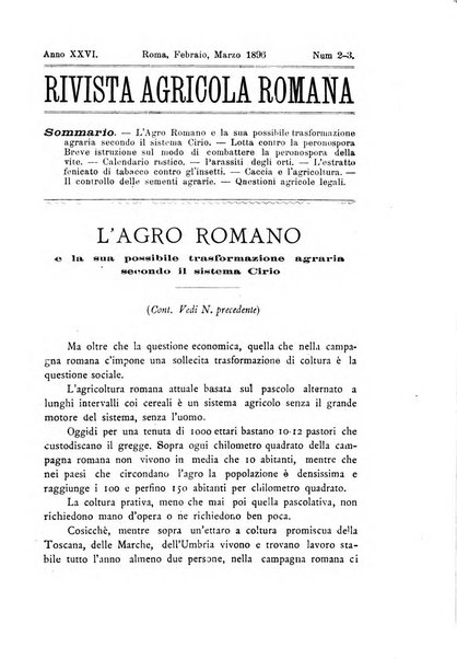 Rivista agricola romana pubblicazione ufficiale del Comizio agrario di Roma