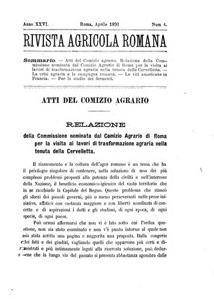 Rivista agricola romana pubblicazione ufficiale del Comizio agrario di Roma