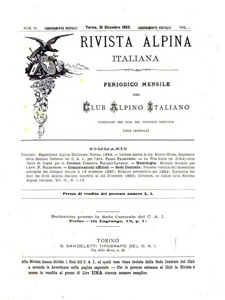 Rivista alpina italiana periodico mensile del club alpino italiano