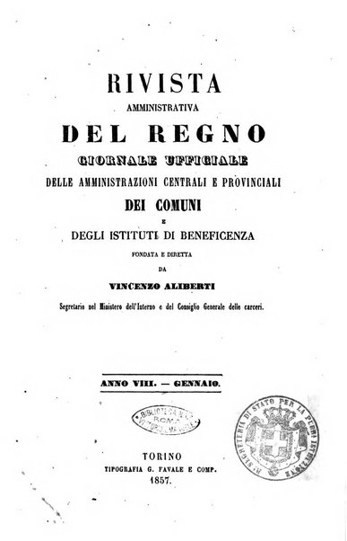 Rivista amministrativa del Regno giornale ufficiale delle amministrazioni centrali, e provinciali, dei comuni e degli istituti di beneficenza