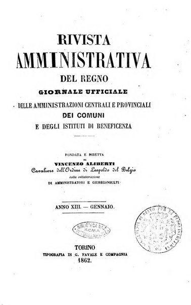 Rivista amministrativa del Regno giornale ufficiale delle amministrazioni centrali, e provinciali, dei comuni e degli istituti di beneficenza