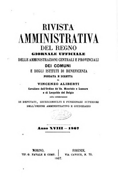 Rivista amministrativa del Regno giornale ufficiale delle amministrazioni centrali, e provinciali, dei comuni e degli istituti di beneficenza