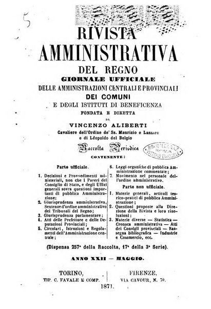 Rivista amministrativa del Regno giornale ufficiale delle amministrazioni centrali, e provinciali, dei comuni e degli istituti di beneficenza