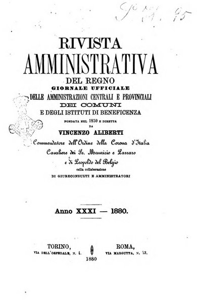 Rivista amministrativa del Regno giornale ufficiale delle amministrazioni centrali, e provinciali, dei comuni e degli istituti di beneficenza