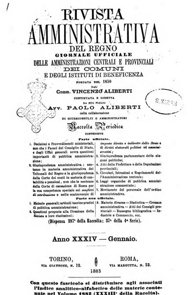 Rivista amministrativa del Regno giornale ufficiale delle amministrazioni centrali, e provinciali, dei comuni e degli istituti di beneficenza