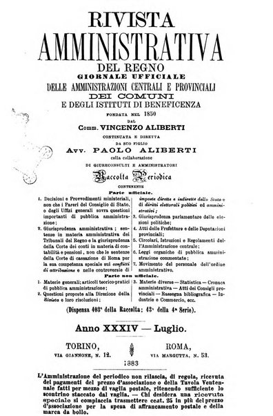 Rivista amministrativa del Regno giornale ufficiale delle amministrazioni centrali, e provinciali, dei comuni e degli istituti di beneficenza