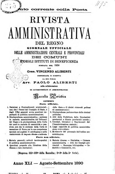 Rivista amministrativa del Regno giornale ufficiale delle amministrazioni centrali, e provinciali, dei comuni e degli istituti di beneficenza