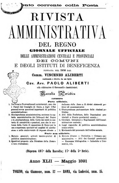 Rivista amministrativa del Regno giornale ufficiale delle amministrazioni centrali, e provinciali, dei comuni e degli istituti di beneficenza