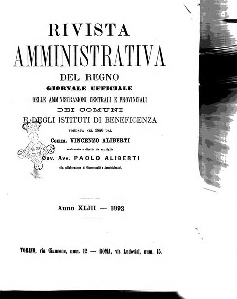 Rivista amministrativa del Regno giornale ufficiale delle amministrazioni centrali, e provinciali, dei comuni e degli istituti di beneficenza