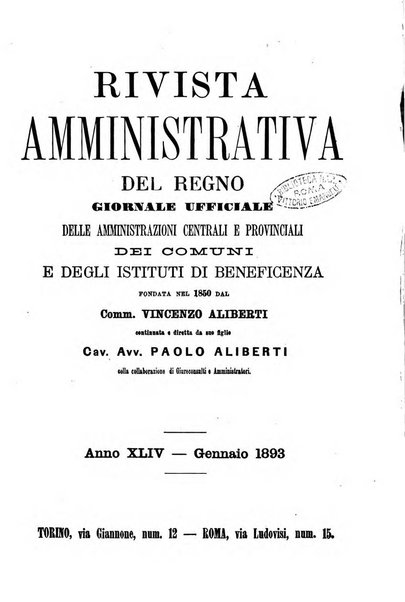 Rivista amministrativa del Regno giornale ufficiale delle amministrazioni centrali, e provinciali, dei comuni e degli istituti di beneficenza