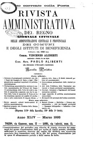 Rivista amministrativa del Regno giornale ufficiale delle amministrazioni centrali, e provinciali, dei comuni e degli istituti di beneficenza