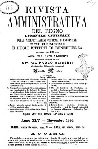 Rivista amministrativa del Regno giornale ufficiale delle amministrazioni centrali, e provinciali, dei comuni e degli istituti di beneficenza