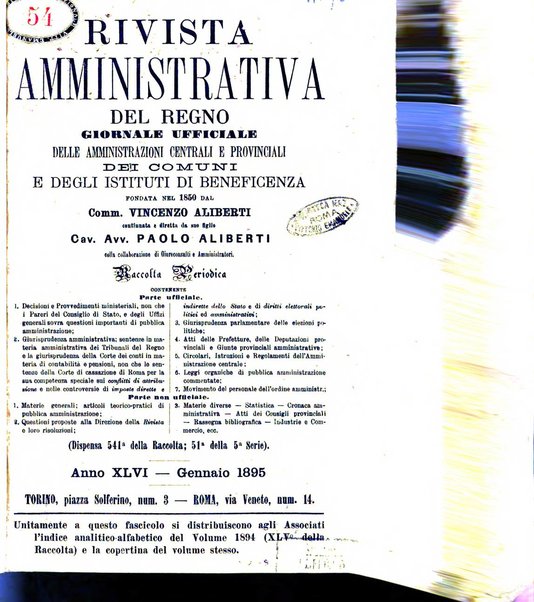 Rivista amministrativa del Regno giornale ufficiale delle amministrazioni centrali, e provinciali, dei comuni e degli istituti di beneficenza