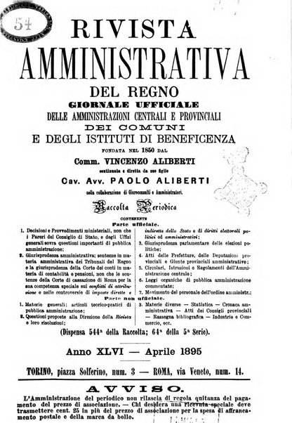 Rivista amministrativa del Regno giornale ufficiale delle amministrazioni centrali, e provinciali, dei comuni e degli istituti di beneficenza