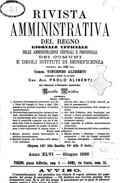 Rivista amministrativa del Regno giornale ufficiale delle amministrazioni centrali, e provinciali, dei comuni e degli istituti di beneficenza