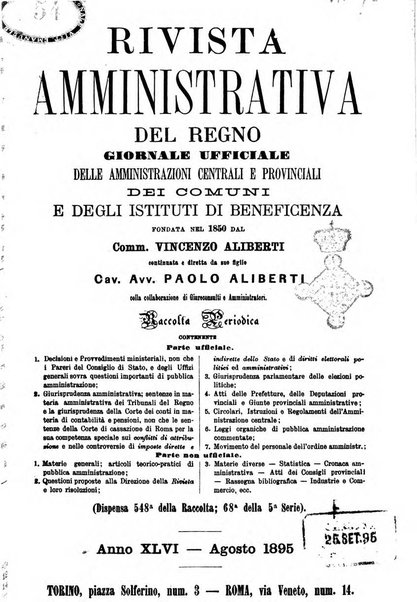 Rivista amministrativa del Regno giornale ufficiale delle amministrazioni centrali, e provinciali, dei comuni e degli istituti di beneficenza