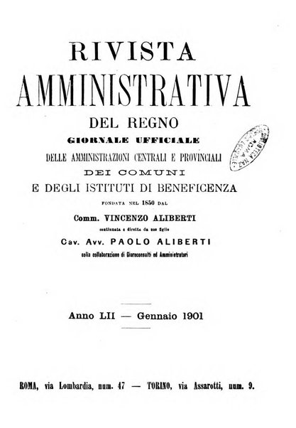 Rivista amministrativa del Regno giornale ufficiale delle amministrazioni centrali, e provinciali, dei comuni e degli istituti di beneficenza