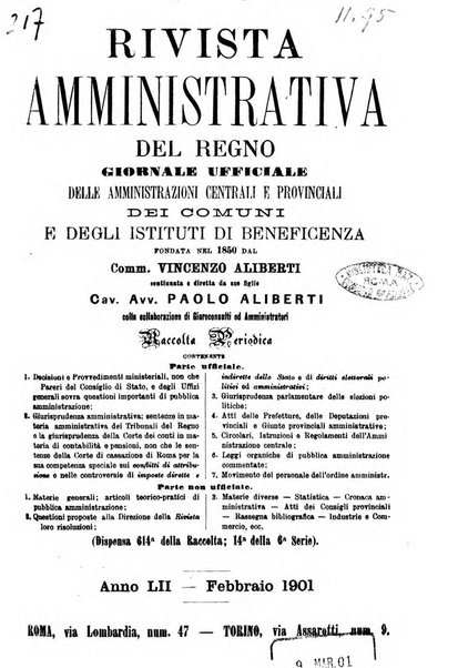 Rivista amministrativa del Regno giornale ufficiale delle amministrazioni centrali, e provinciali, dei comuni e degli istituti di beneficenza