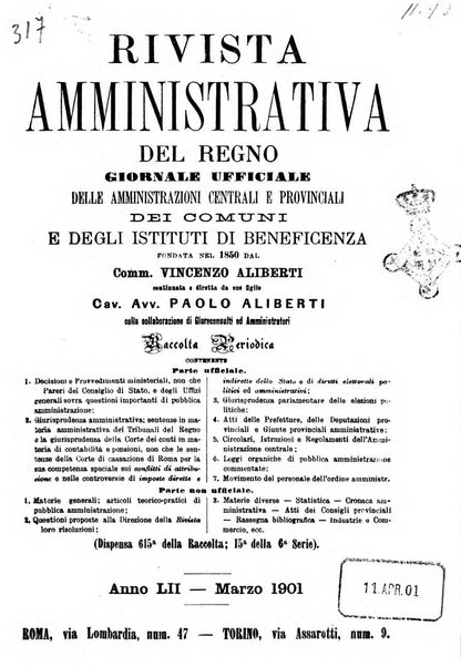 Rivista amministrativa del Regno giornale ufficiale delle amministrazioni centrali, e provinciali, dei comuni e degli istituti di beneficenza