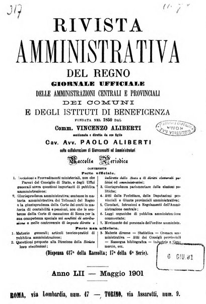 Rivista amministrativa del Regno giornale ufficiale delle amministrazioni centrali, e provinciali, dei comuni e degli istituti di beneficenza