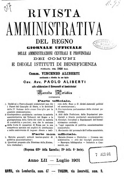 Rivista amministrativa del Regno giornale ufficiale delle amministrazioni centrali, e provinciali, dei comuni e degli istituti di beneficenza