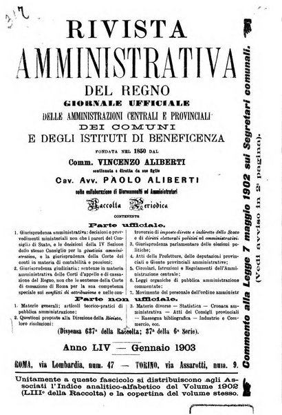 Rivista amministrativa del Regno giornale ufficiale delle amministrazioni centrali, e provinciali, dei comuni e degli istituti di beneficenza